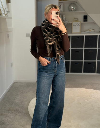 Chocolate Triangle Leopard Print Scarf