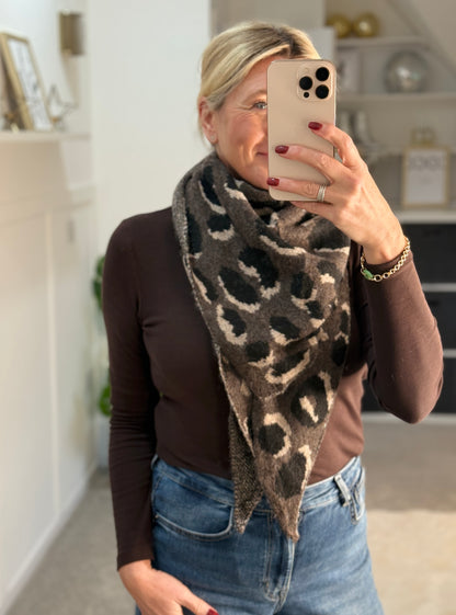 Chocolate Triangle Leopard Print Scarf