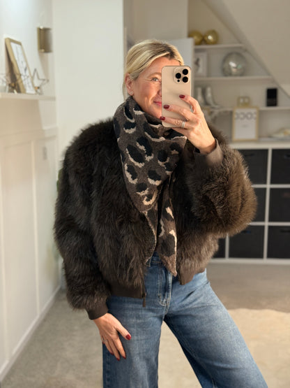 Chocolate Triangle Leopard Print Scarf