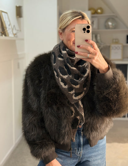 Chocolate Triangle Leopard Print Scarf