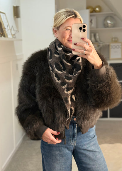 Chocolate Triangle Leopard Print Scarf