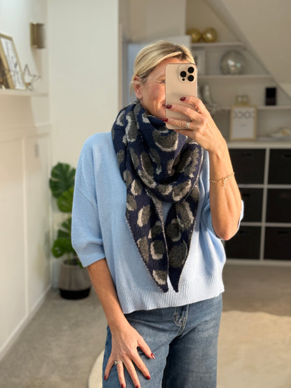 Navy Triangle Leopard Print Scarf