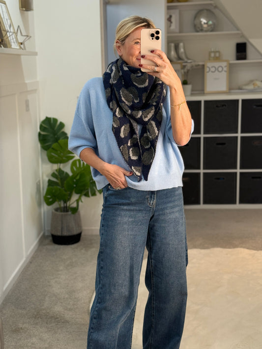 Navy Triangle Leopard Print Scarf