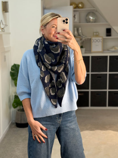 Navy Triangle Leopard Print Scarf