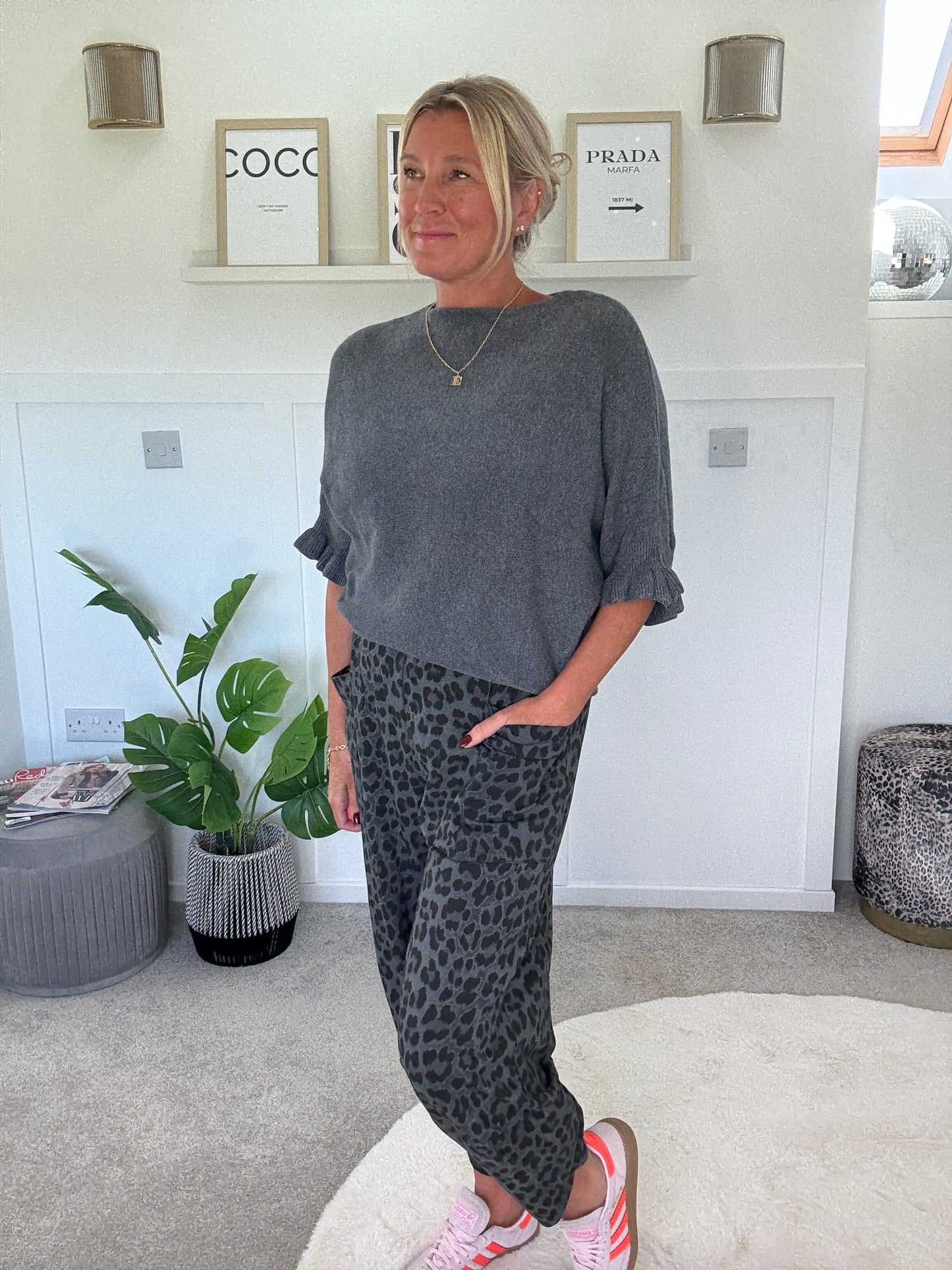 Grey Leopard Pocket Slim Barrel Cargo Joggers