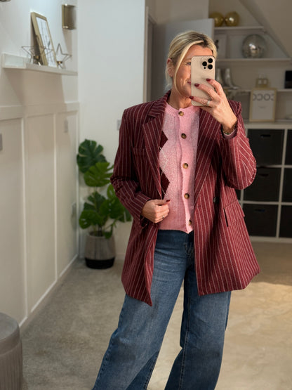 Burgundy Oversized Pinstripe Blazer