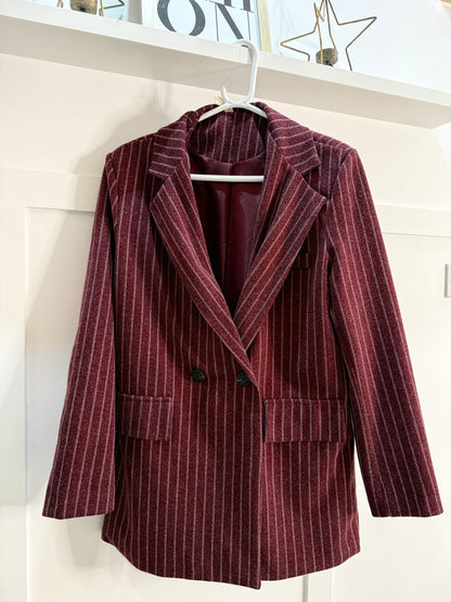 Burgundy Oversized Pinstripe Blazer