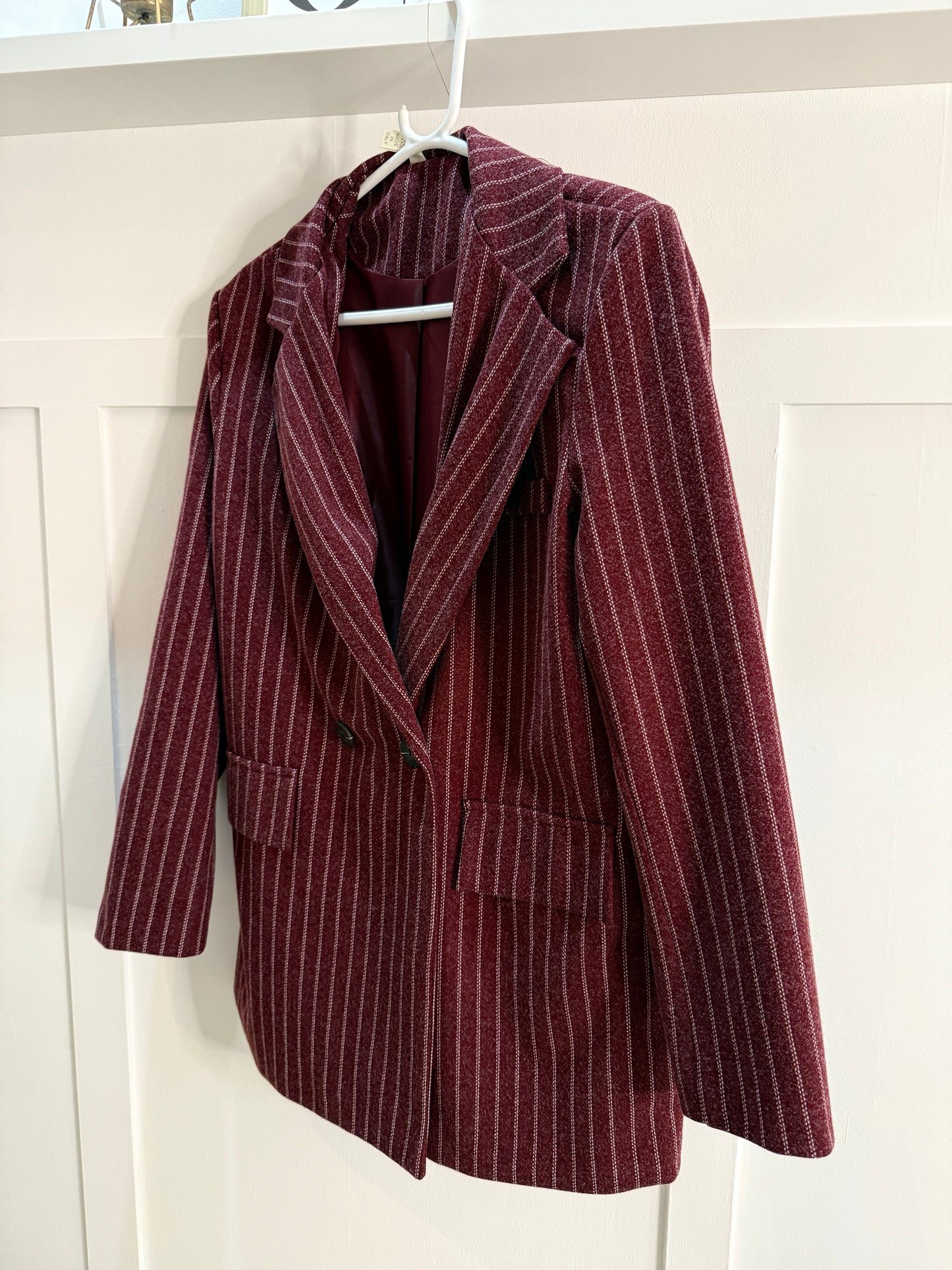 Burgundy Oversized Pinstripe Blazer