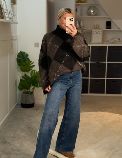 Brown/Black Argyle Mini Skirt