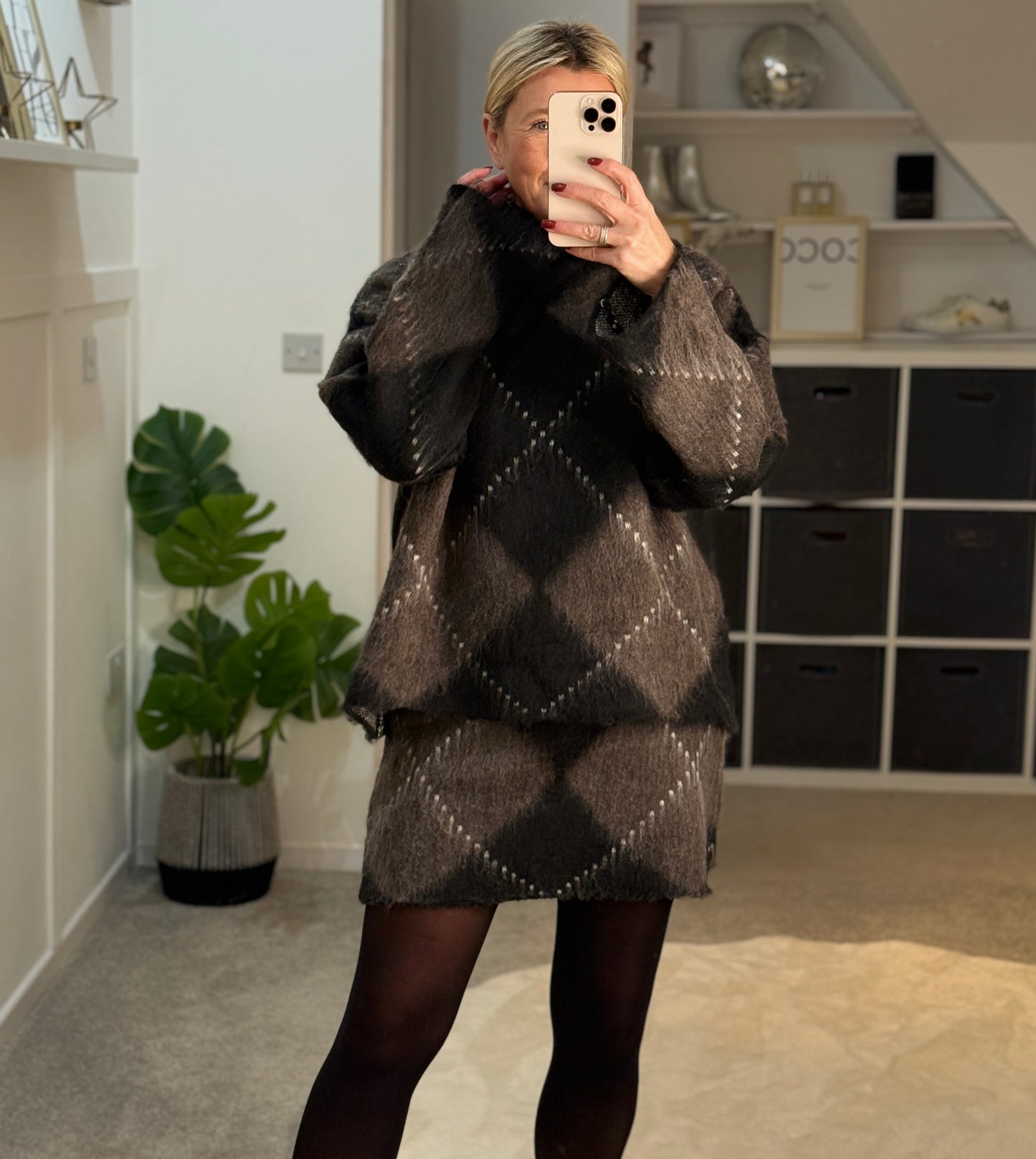 Brown/Black Argyle Mini Skirt