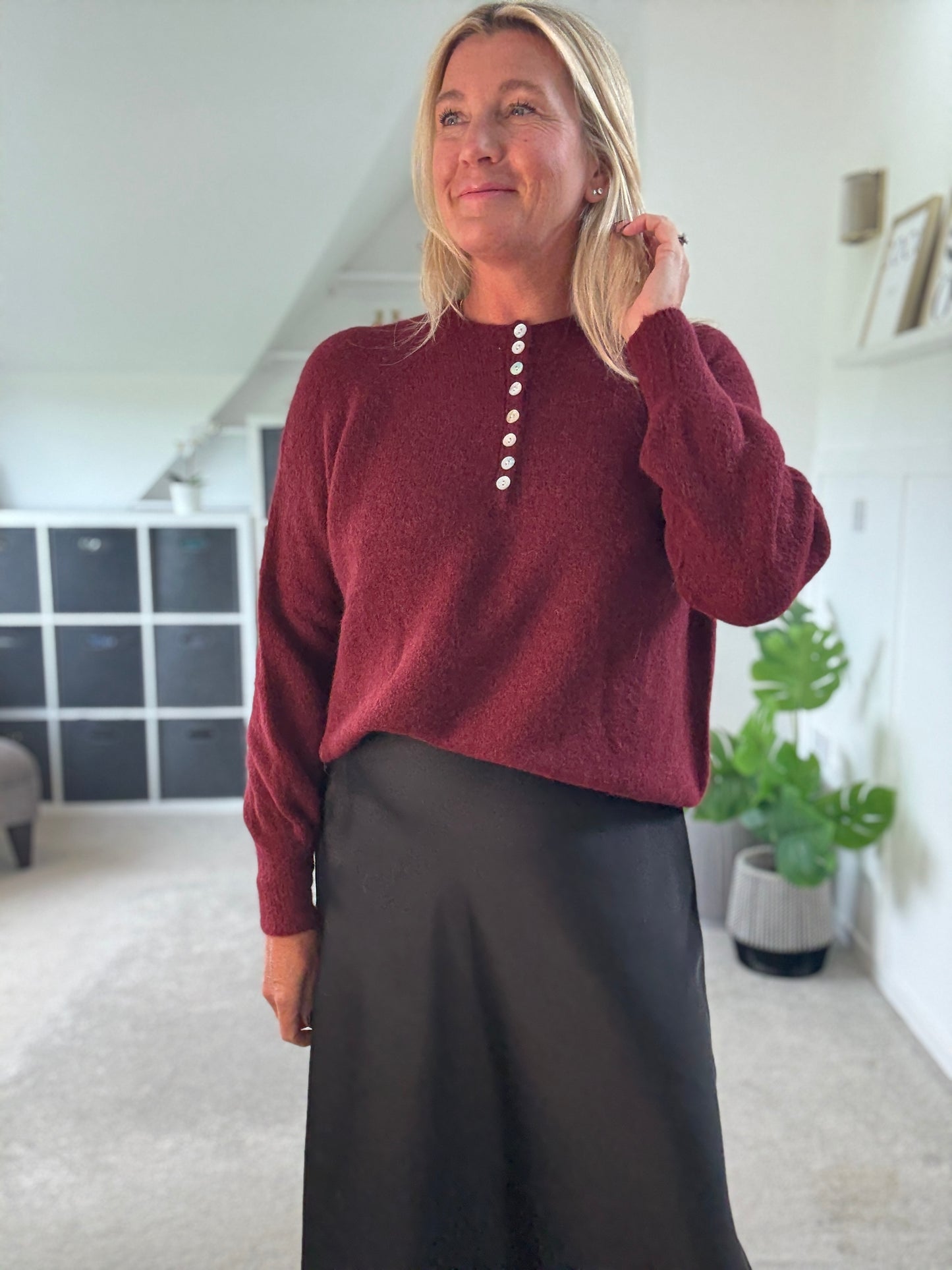 Khaki Alpaca Mix Button Jumper