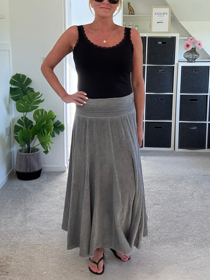 Grey Washed Linen Panel Skirt