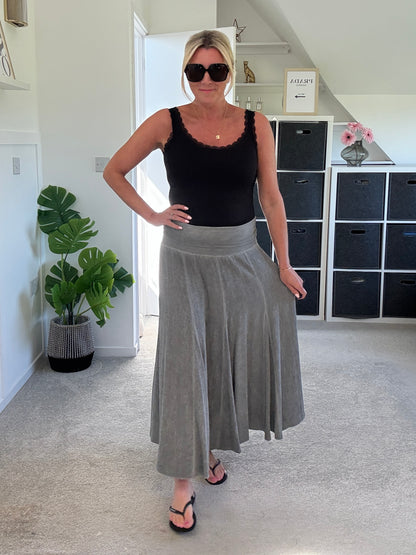 Grey Washed Linen Panel Skirt