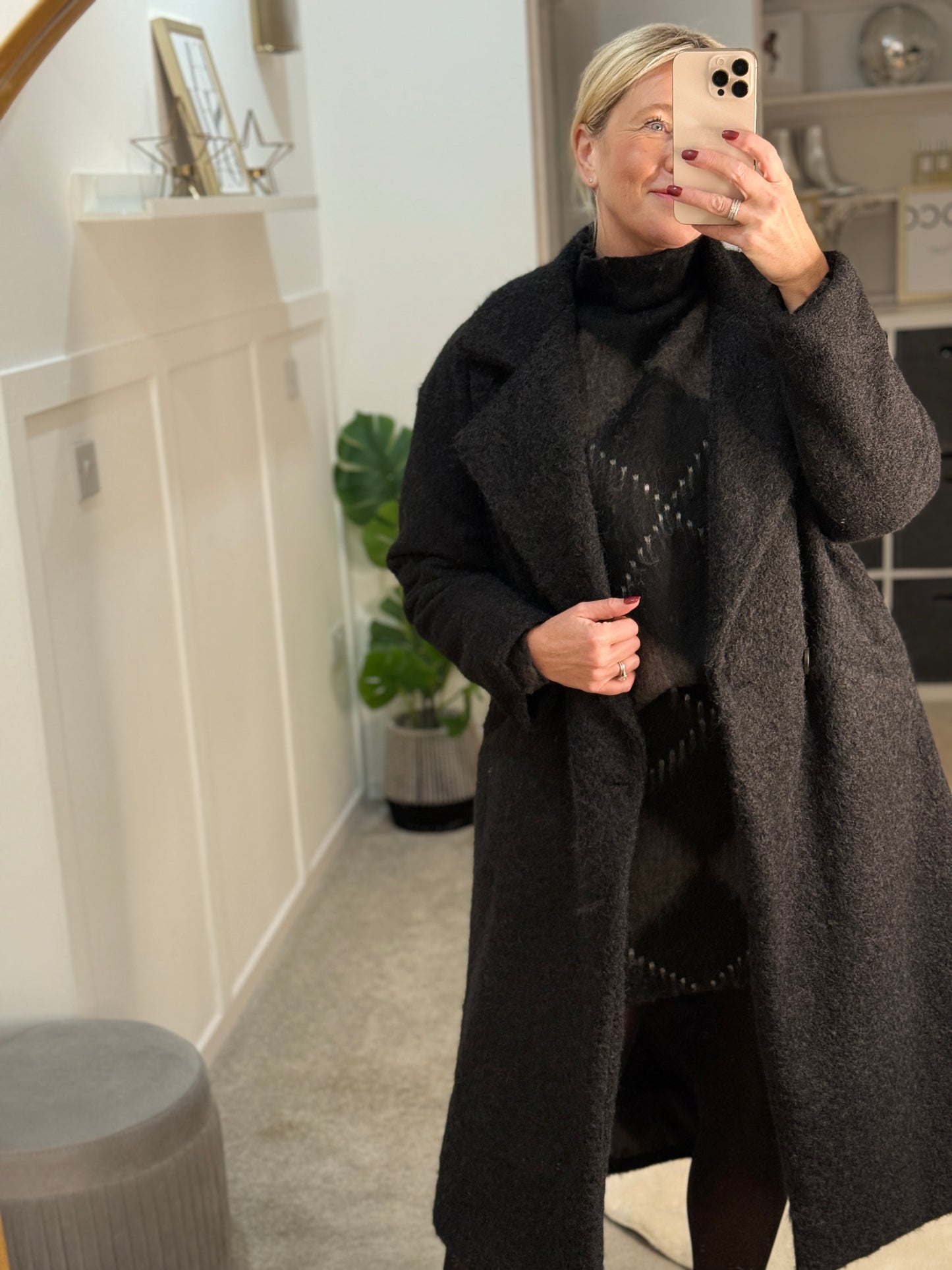 Brown/Black Argyle Funnel Neck Jumper