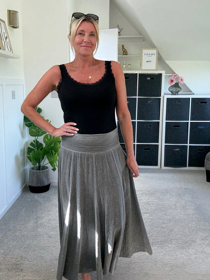 Grey Washed Linen Panel Skirt