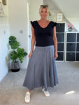 Navy Washed Linen Panel Skirt