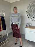 Burgundy Luxe Sequin Pencil Skirt