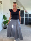 Navy Washed Linen Panel Skirt