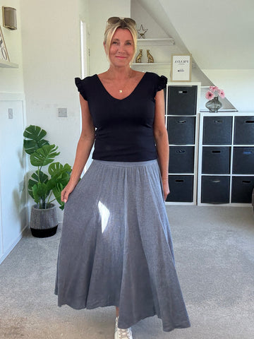 Navy Washed Linen Panel Skirt