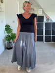 Navy Washed Linen Panel Skirt