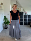 Navy Washed Linen Panel Skirt