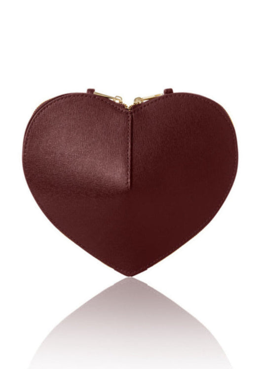 Burgundy Leather Heart Bag
