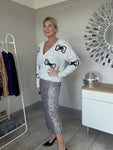 Silver Luxe Sequin Pencil Skirt