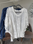 Ivory Floral Lace Butterfly Sleeve Blouse