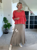 Mocha Washed Linen Panel Skirt