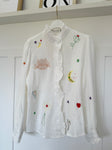 Embroidered Frill Neck Cotton Shirt