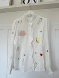 Embroidered Frill Neck Cotton Shirt