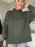 Charcoal/White Contrast Stitch Cosy Jumper