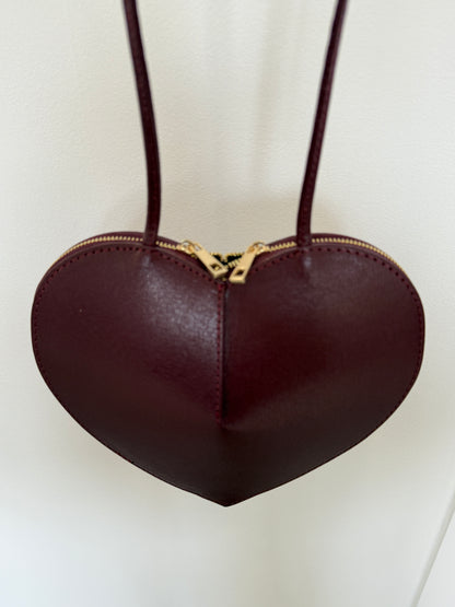 Burgundy Leather Heart Bag
