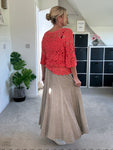 Mocha Washed Linen Panel Skirt