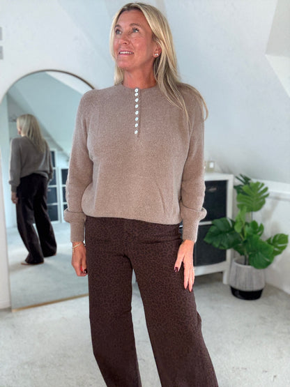 Khaki Alpaca Mix Button Jumper