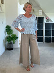 Mocha Washed Linen Wide Leg Trousers