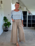 Mocha Washed Linen Wide Leg Trousers