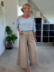 Mocha Washed Linen Wide Leg Trousers