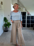 Mocha Washed Linen Wide Leg Trousers