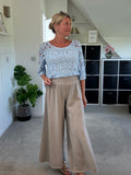 Mocha Washed Linen Wide Leg Trousers
