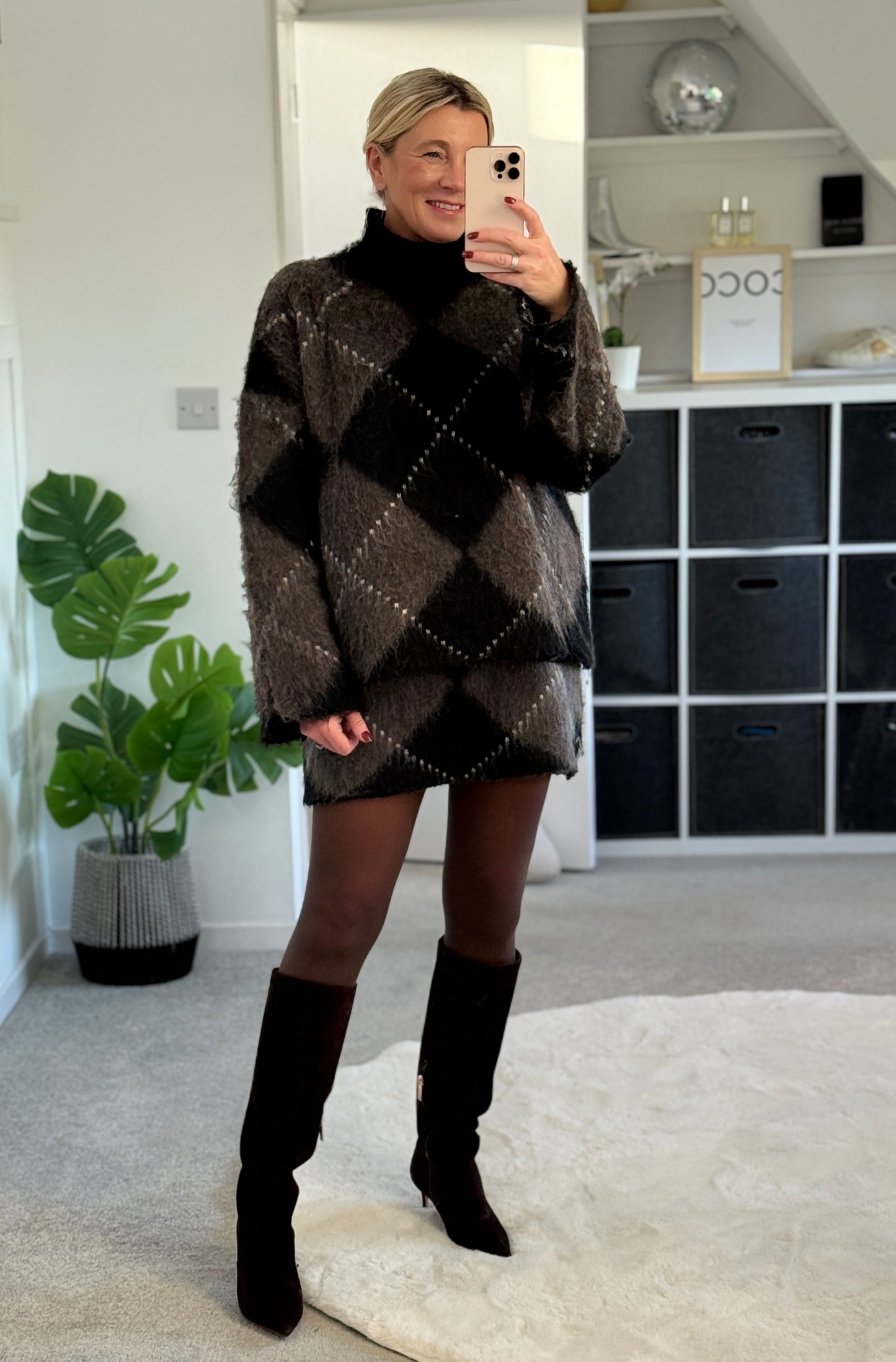 Brown/Black Argyle Mini Skirt