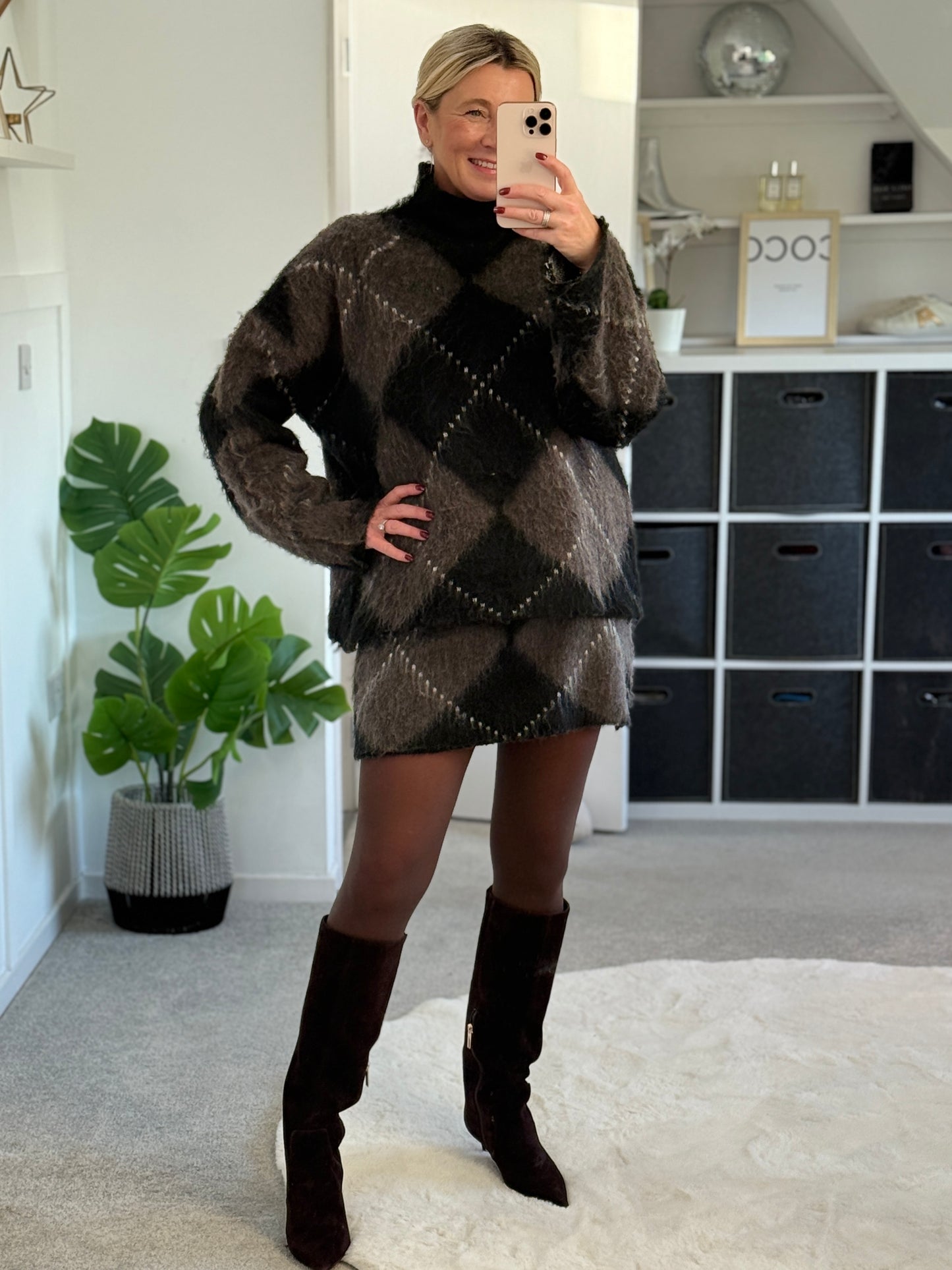 Brown/Black Argyle Mini Skirt