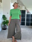 Dark Grey Washed Linen Wide Leg Trousers