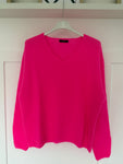 Neon Coral V Neck Fluffy Jumper