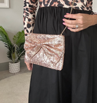 Silver Large Bow Glitter Clutch Bag