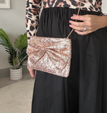 Silver Large Bow Glitter Clutch Bag