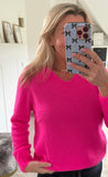 Neon Coral V Neck Fluffy Jumper