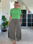 Dark Grey Washed Linen Wide Leg Trousers