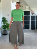 Dark Grey Washed Linen Wide Leg Trousers