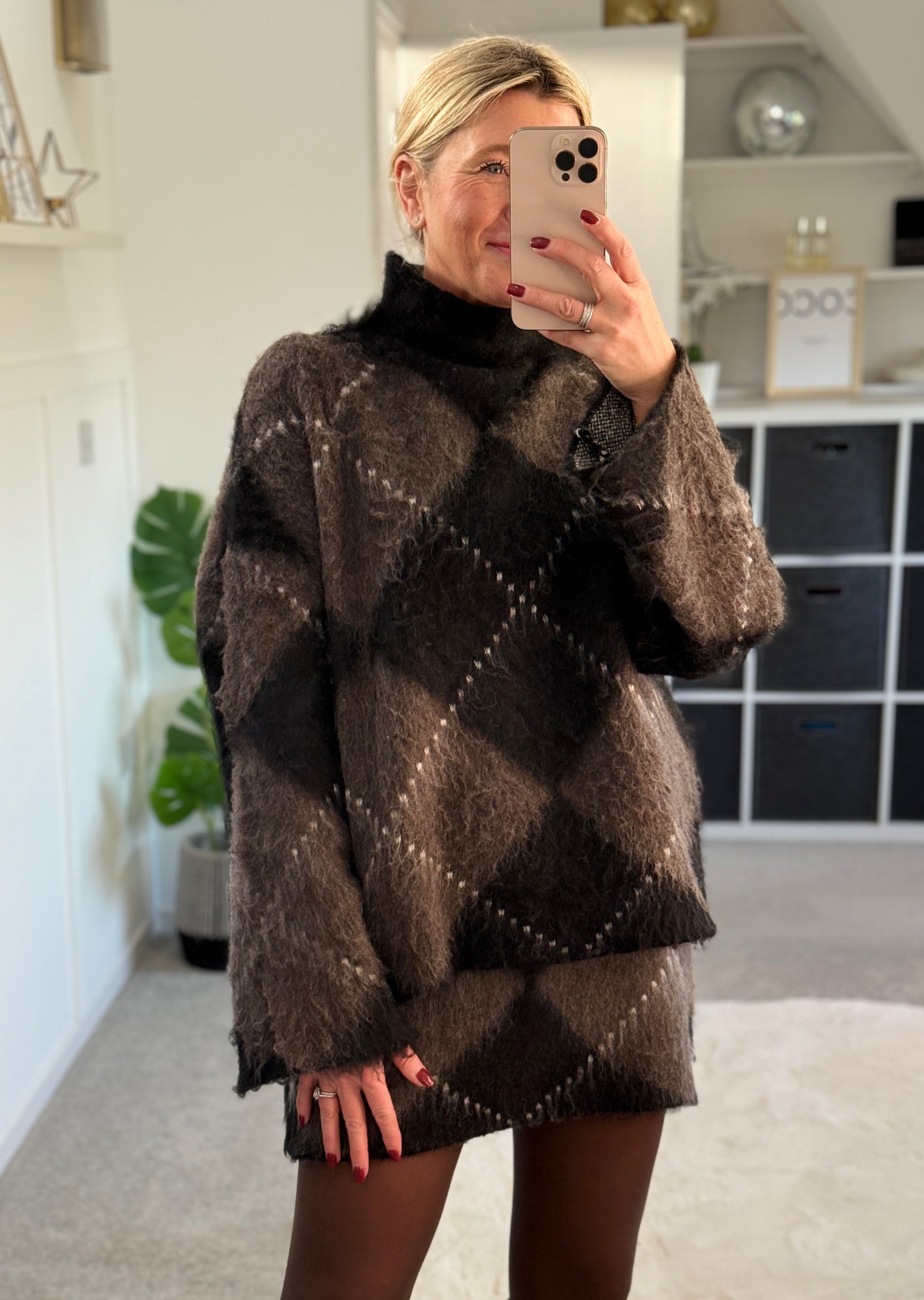 Brown/Black Argyle Mini Skirt